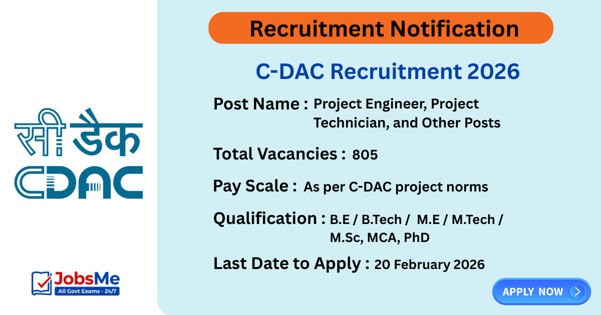 C-DAC Recruitment 2026 – Apply Online for 805 Project Engineer, Technician & Other Posts