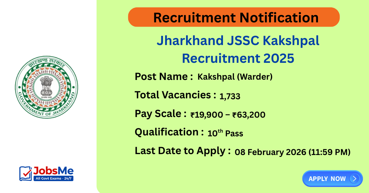 Jharkhand JSSC Kakshpal Recruitment 2025 – Apply Online for 1733 Posts