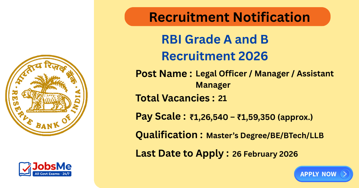 RBI Grade A and B Recruitment 2026 – Apply Online for 21 Posts