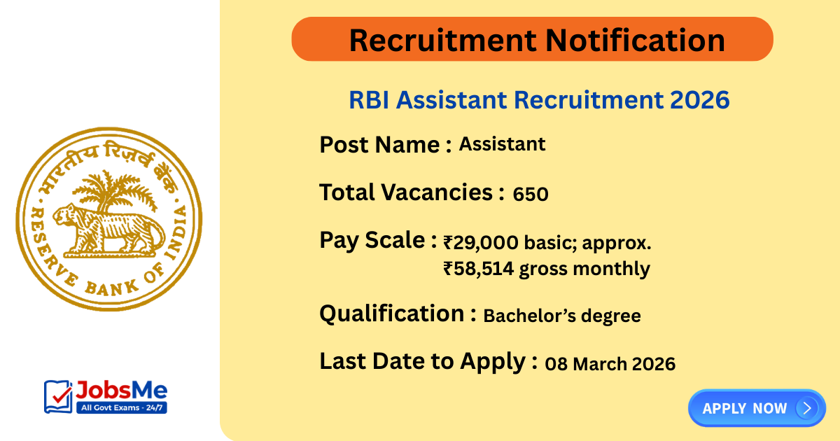 RBI Assistant Recruitment 2026 – Apply Online for 650 Assistant Posts