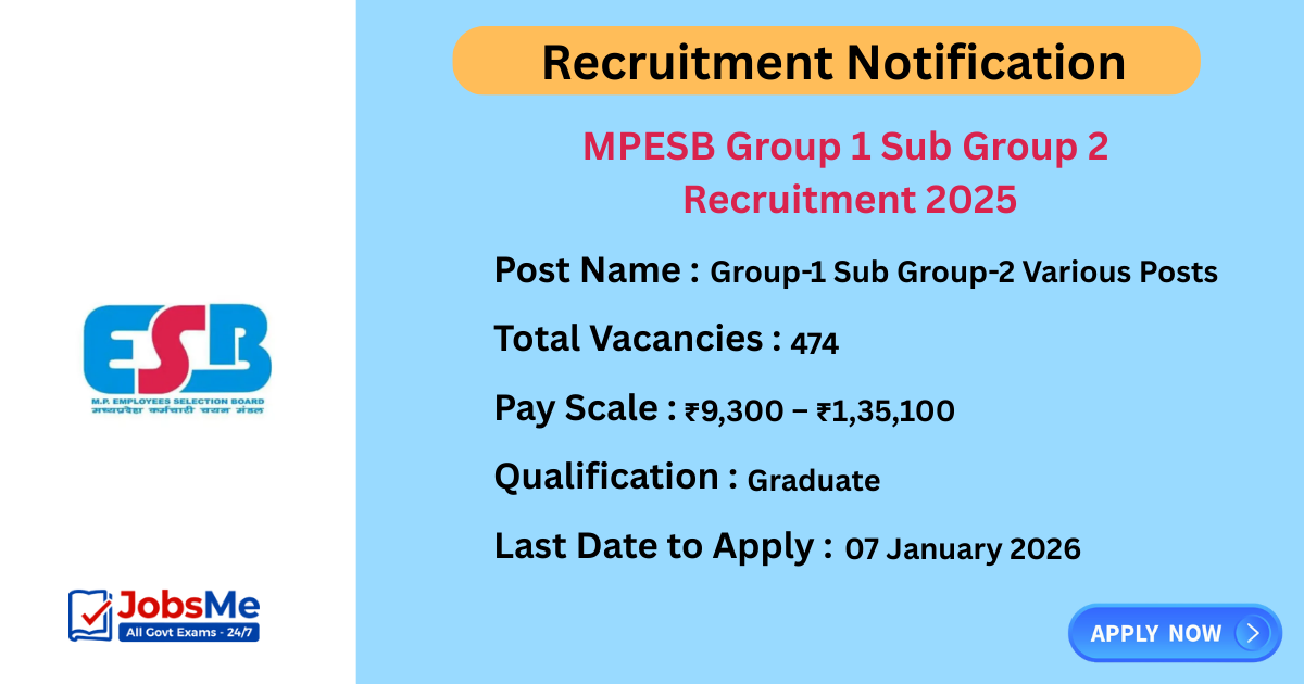 MPESB Group 1 Sub Group 2 Recruitment 2025 – Apply Online for 474 Posts