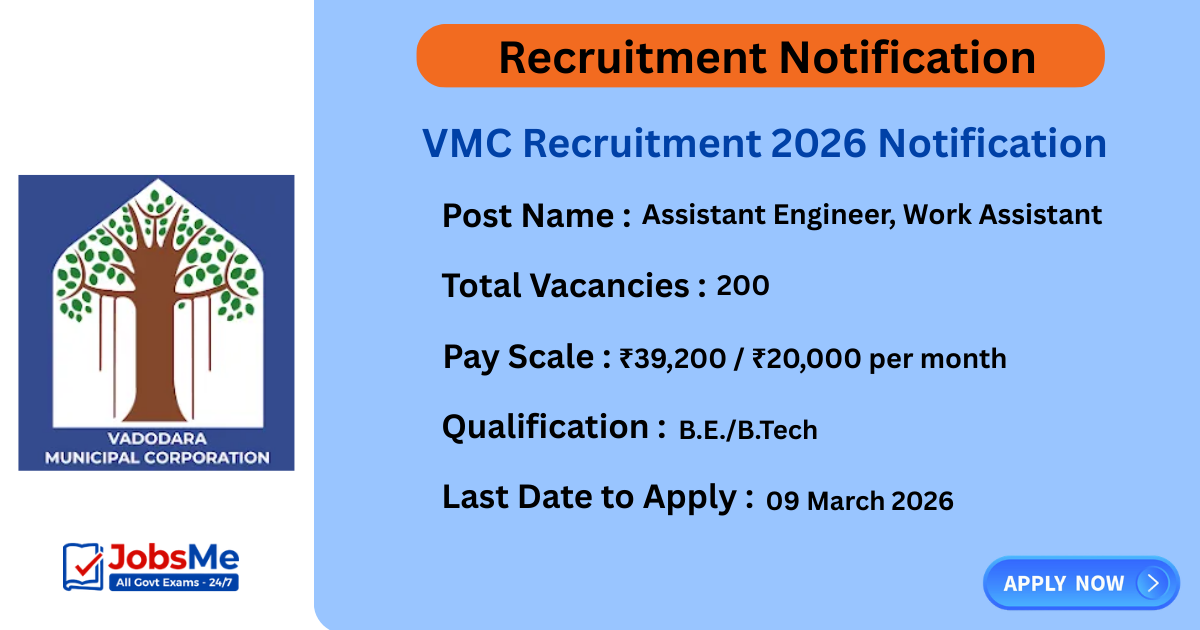 VMC Recruitment 2026 Notification Out for 200 Assistant Engineer & Work Assistant Posts – Apply Online
