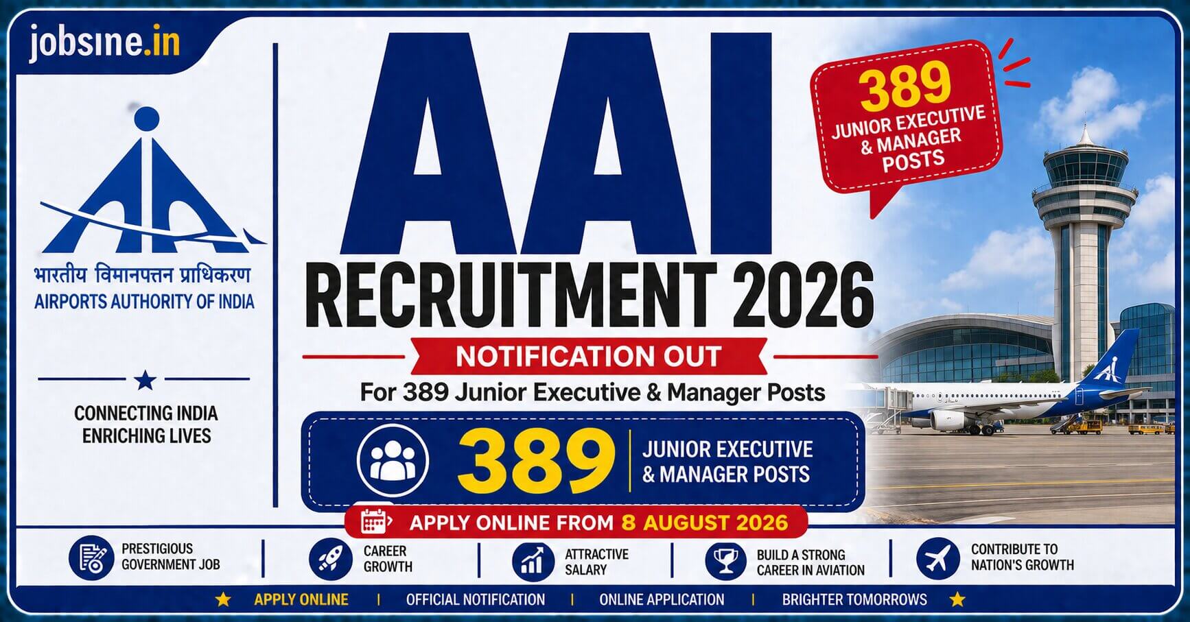 AAI Recruitment 2026: Notification Out for 389 Junior Executive & Manager Posts, Apply Online from 8 August
