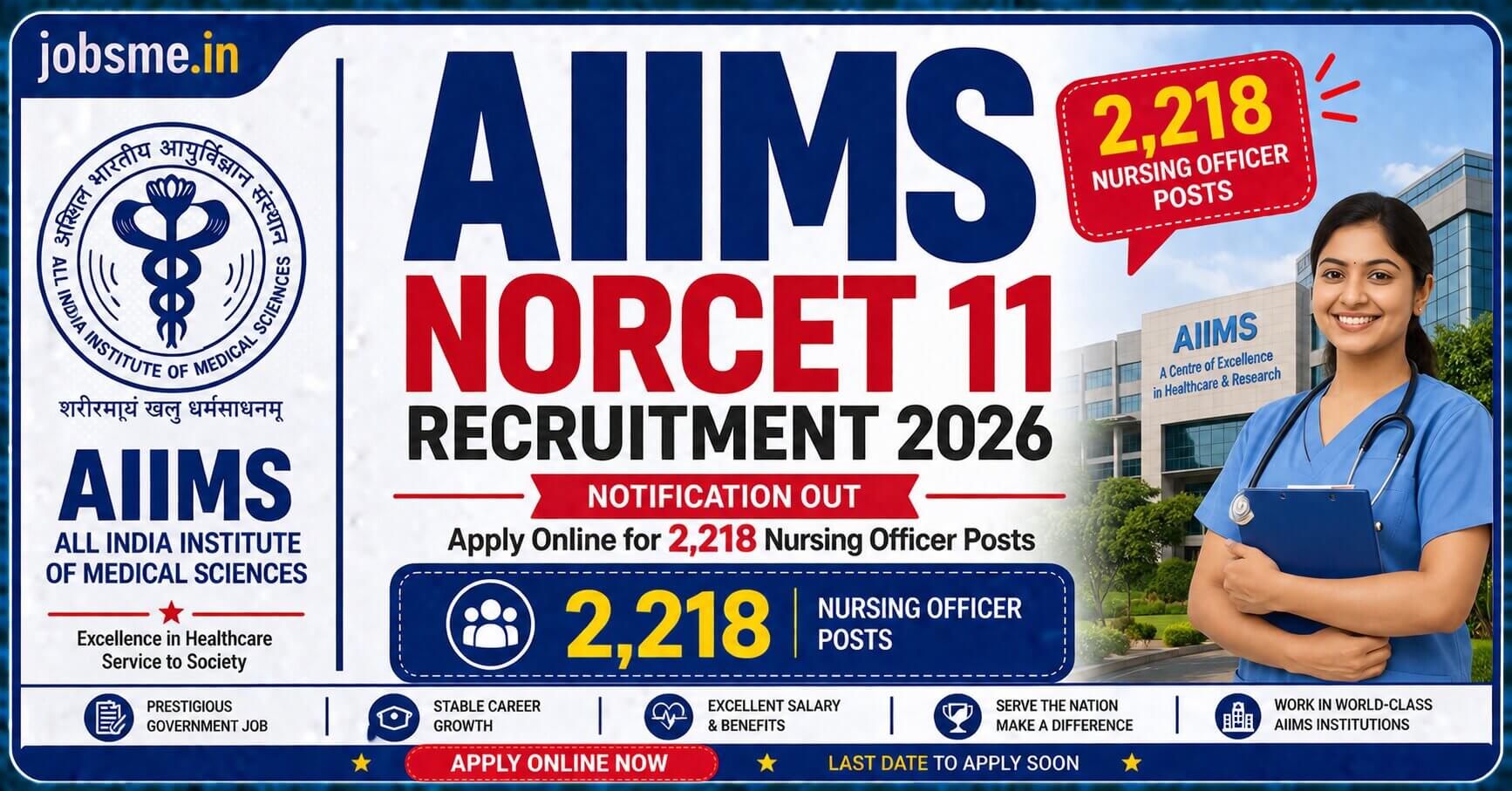 AIIMS NORCET 11 Recruitment 2026 Notification Out: Apply Online for 2,218 Nursing Officer Posts