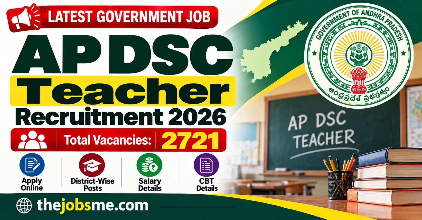 AP DSC Teacher Recruitment 2026: 2721 Vacancies, District-Wise Posts, CBT & Notification