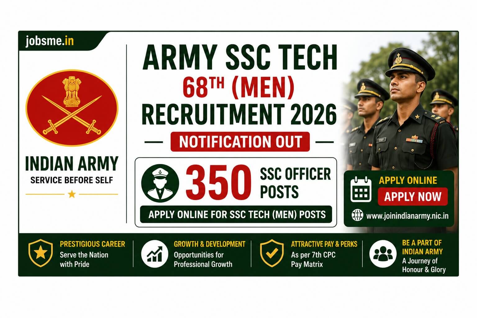 Army SSC Tech 68th (Men) Recruitment 2026: Apply Online for 350 SSC Officer Posts
