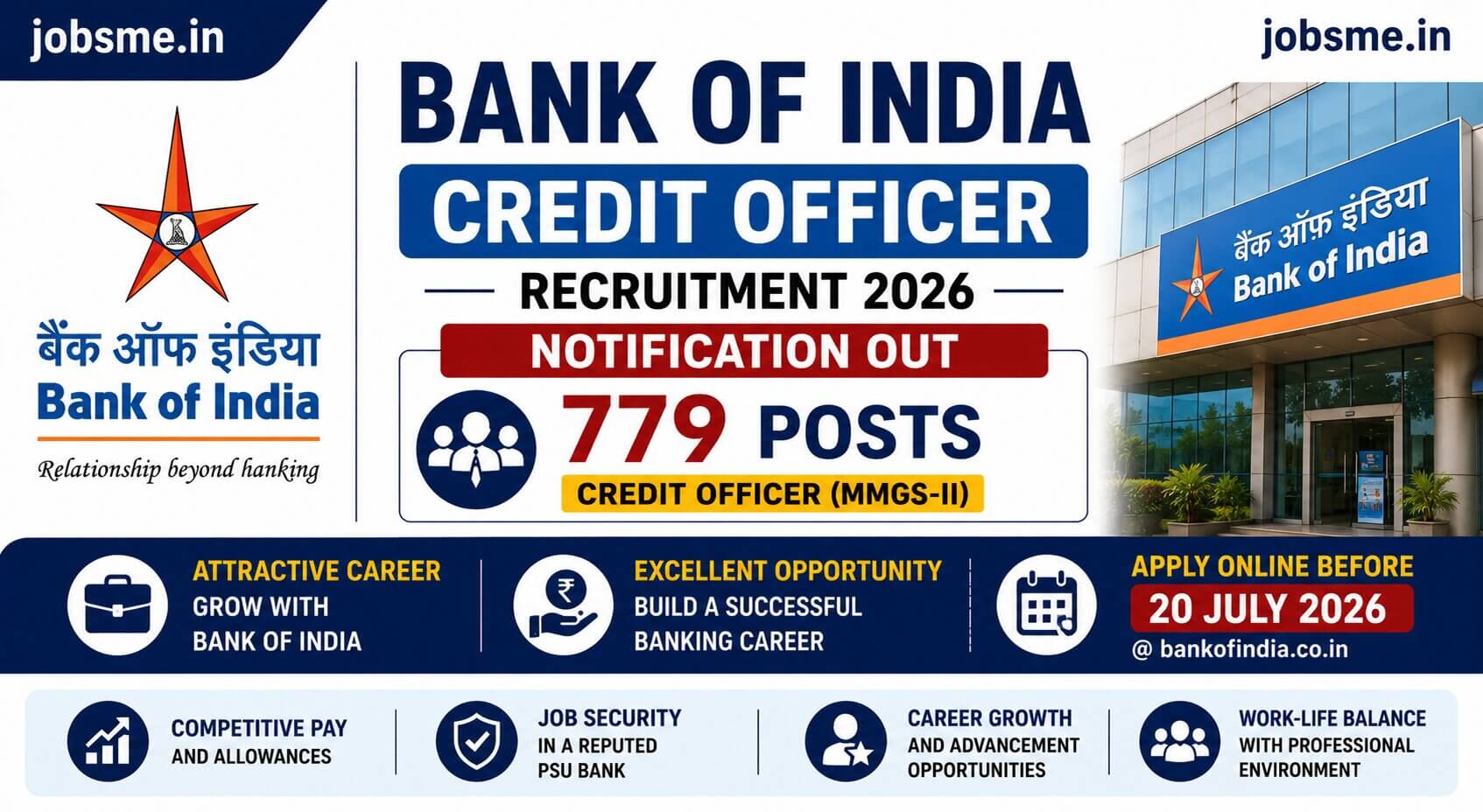 Bank of India Credit Officer Recruitment 2026 Notification Out for 779 Posts, Apply Online