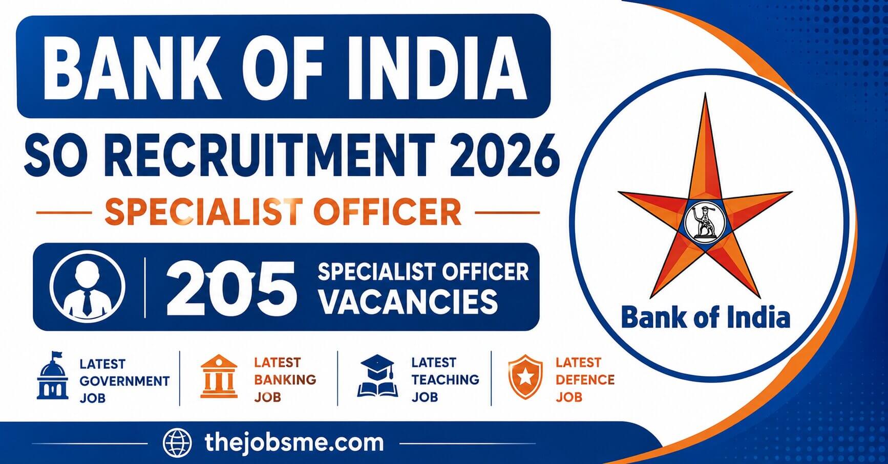 Bank of India SO Recruitment 2026: 205 Specialist Officer Vacancies, Eligibility, Last Date & Apply Online