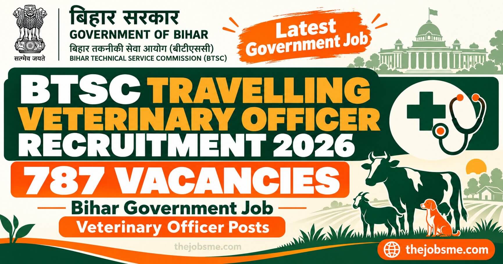 Bihar BTSC Travelling Veterinary Officer Recruitment 2026: 787 Vacancies, Eligibility, Last Date & How to Apply