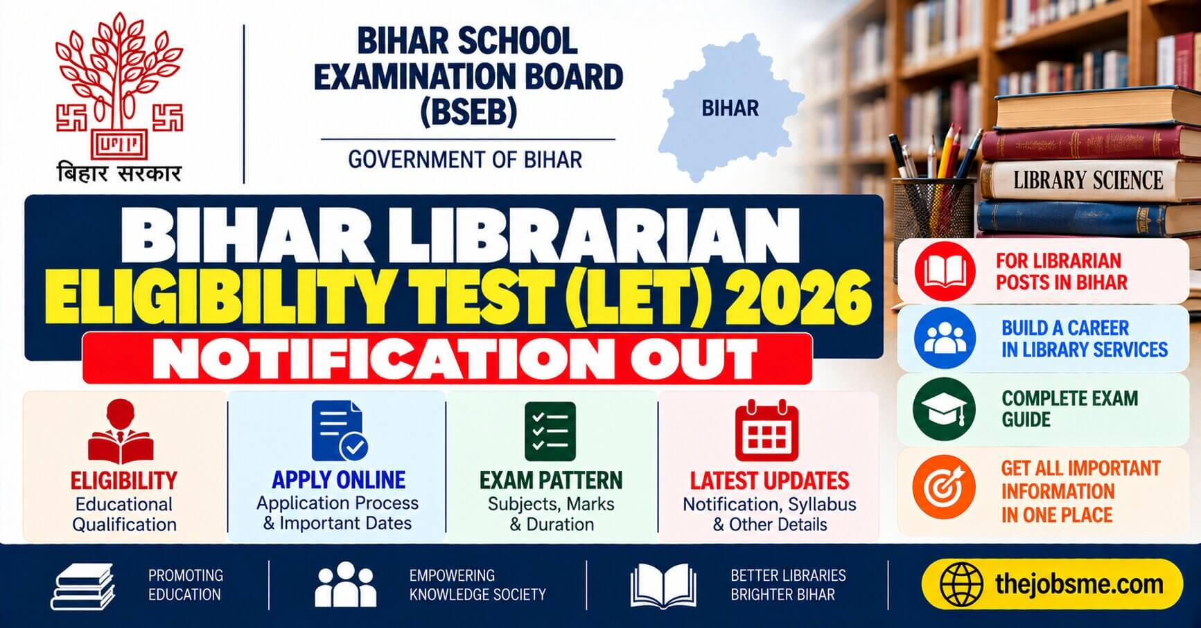 Bihar Librarian Vacancy 2026: 5800 School Librarian Posts, LET Eligibility, Apply Online, Exam Date & Fees