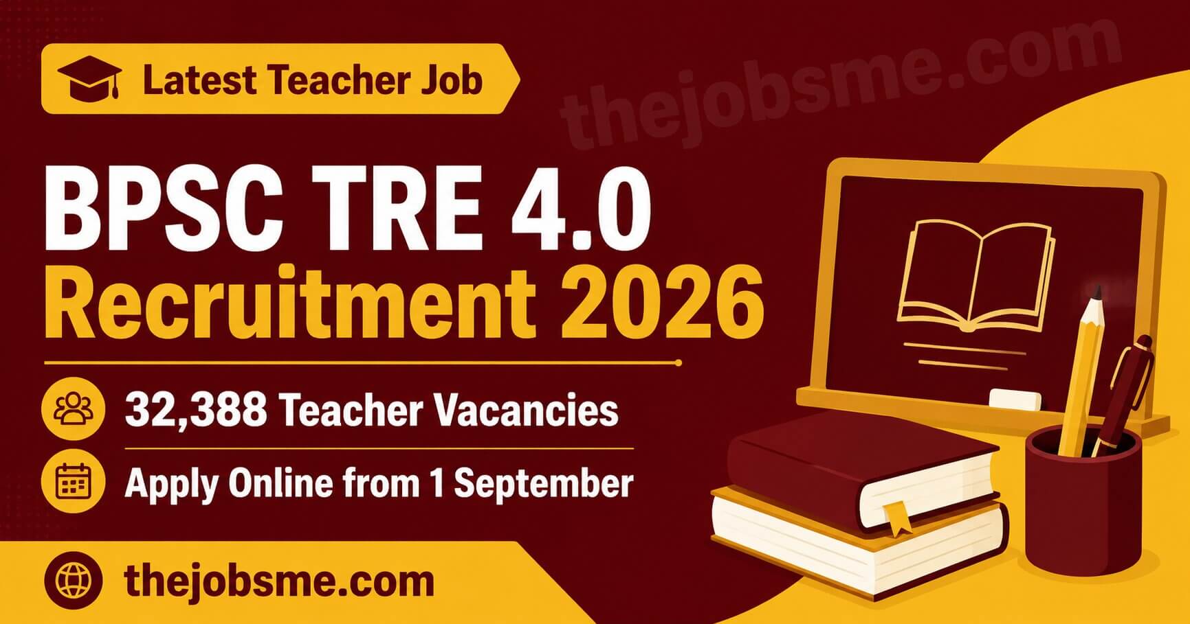 BPSC TRE 4.0 Recruitment 2026: 32,388 Teacher Vacancies, Apply Online from 1 September