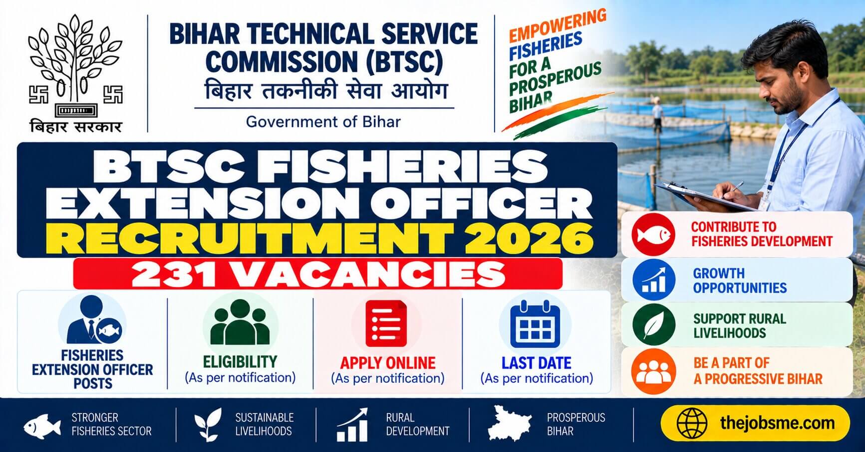 BTSC Fisheries Extension Officer Recruitment 2026: 231 Vacancies, Eligibility, Last Date & How to Apply