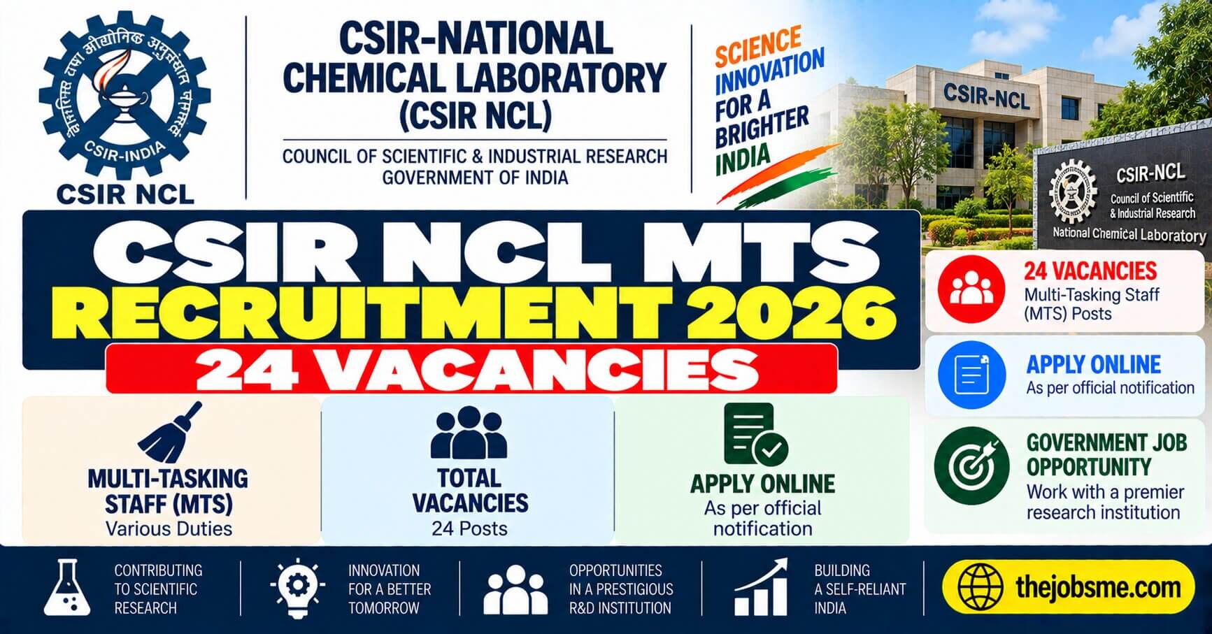 CSIR NCL MTS Recruitment 2026: Apply Online for 24 Multi-Tasking Staff Posts