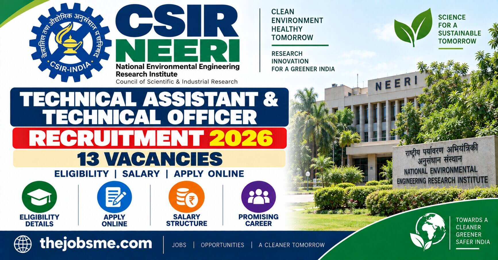 CSIR NEERI Technical Assistant & Technical Officer Recruitment 2026: 13 Vacancies, Eligibility, Salary & Apply Online