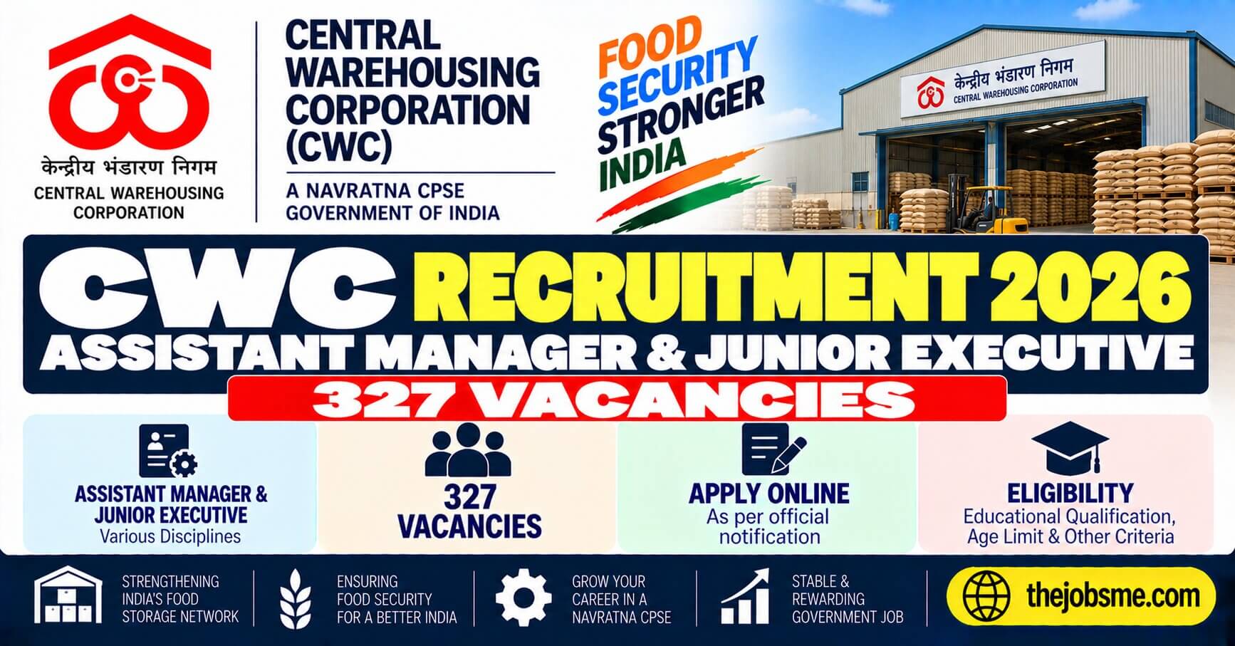 CWC Recruitment 2026: 327 Assistant Manager & Junior Executive Vacancies, Eligibility, Last Date & Apply Online