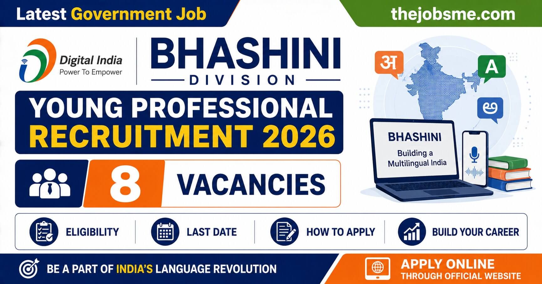 Digital India BHASHINI Division Young Professional Recruitment 2026: 8 Vacancies, Eligibility, Last Date & How to Apply