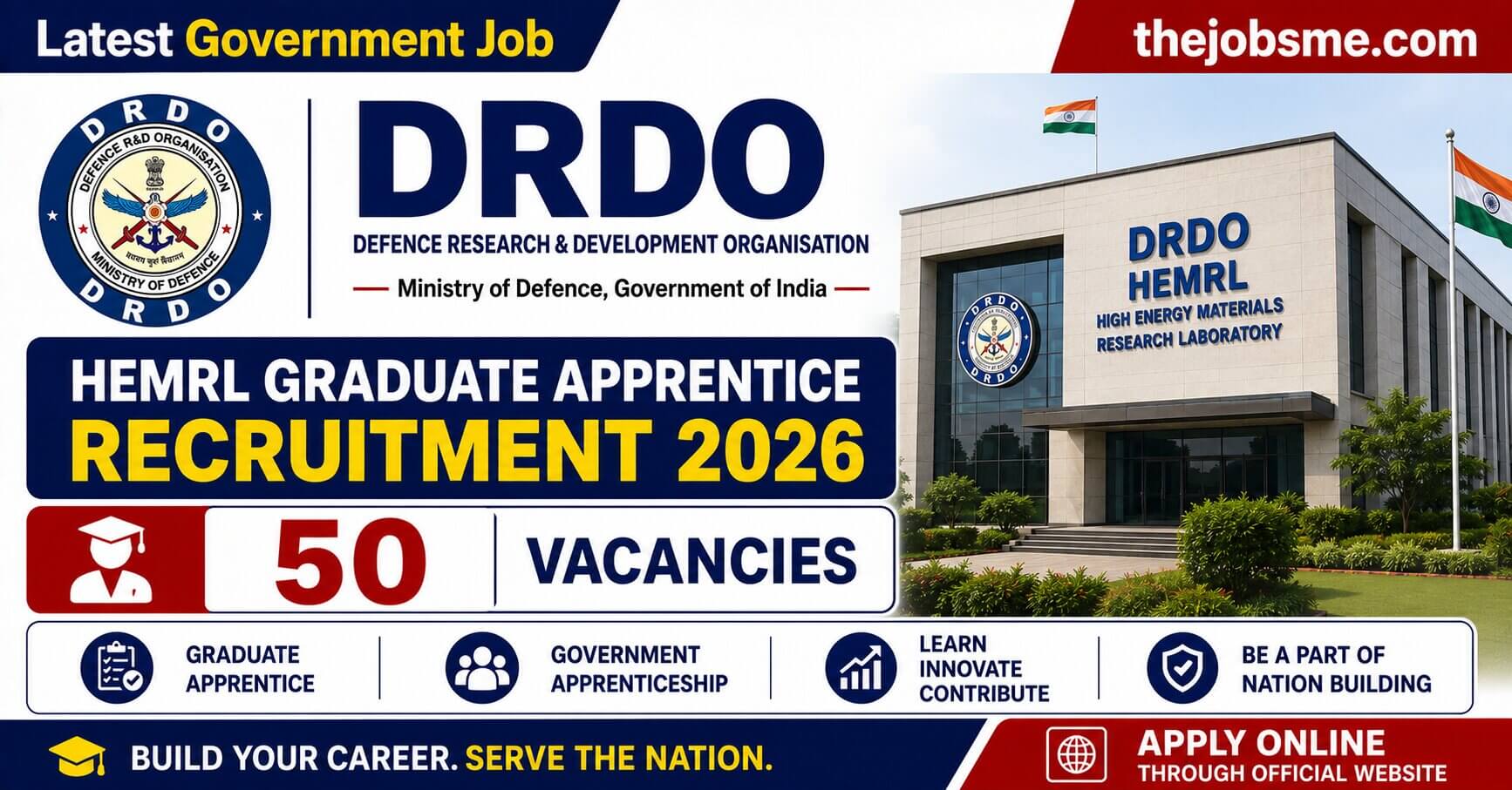 DRDO HEMRL Graduate Apprentice Recruitment 2026: 50 Vacancies, Eligibility, Last Date & How to Apply