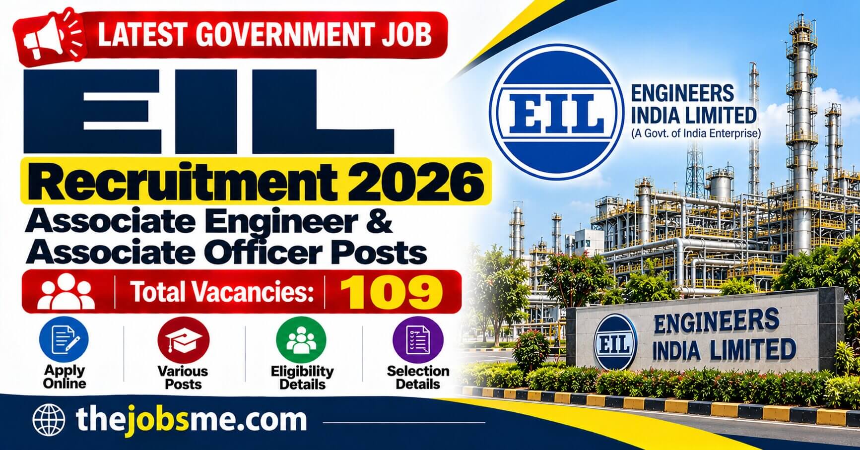 EIL Recruitment 2026: Apply Online for 109 Associate Engineer & Associate Officer Posts