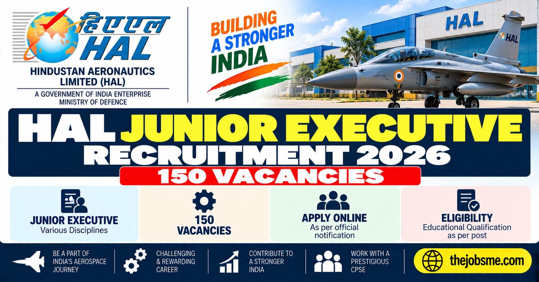 HAL Junior Executive Recruitment 2026: 150 Vacancies, Apply Online, Eligibility, Salary & Last Date