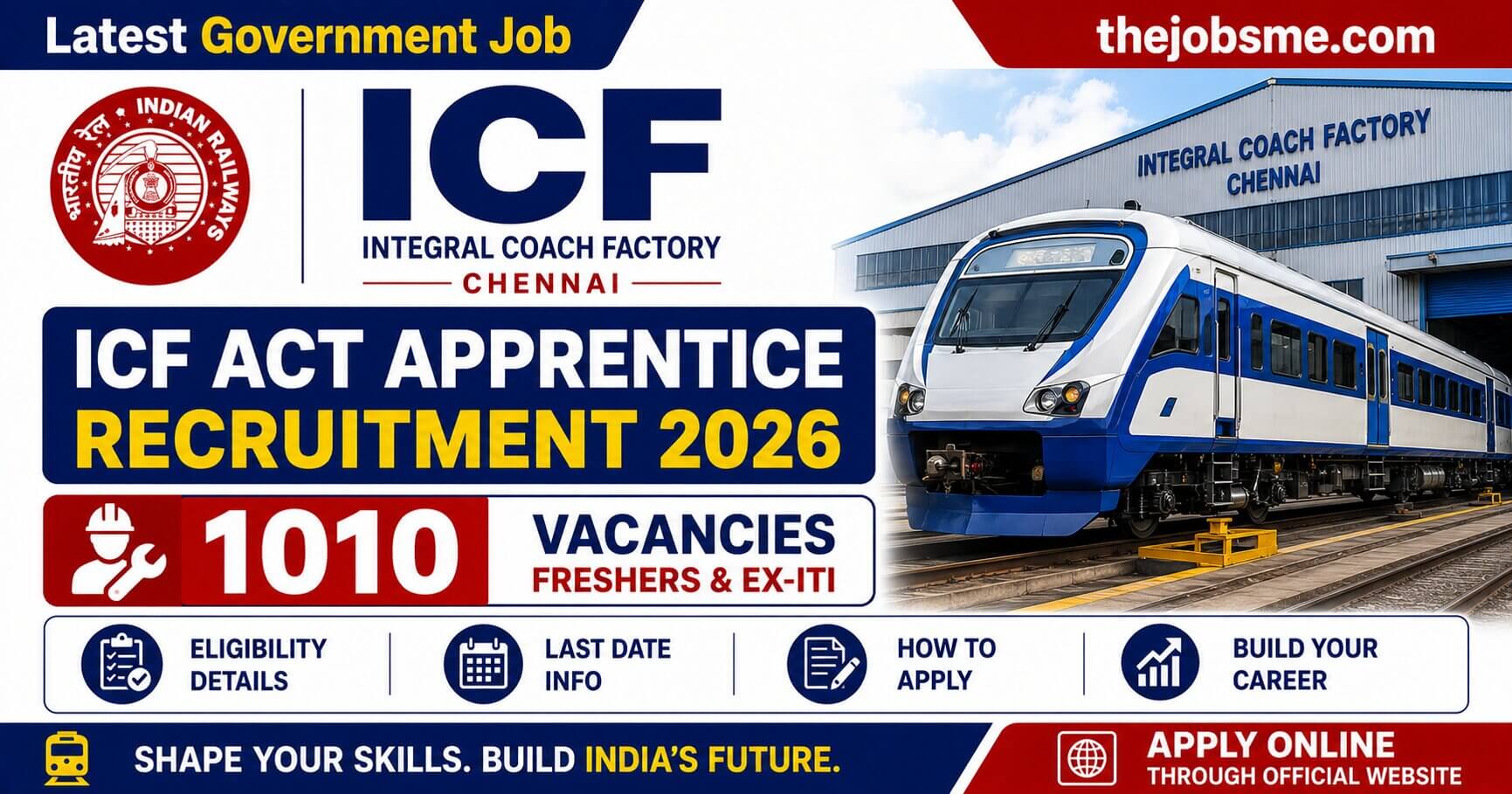 ICF Act Apprentice Recruitment 2026: 1010 Freshers & Ex-ITI Vacancies, Eligibility, Last Date & How to Apply