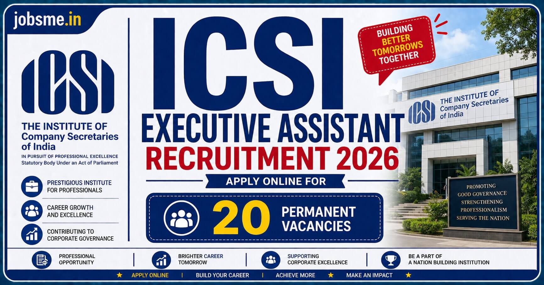 ICSI Executive Assistant Recruitment 2026: Apply Online for 20 Permanent Vacancies