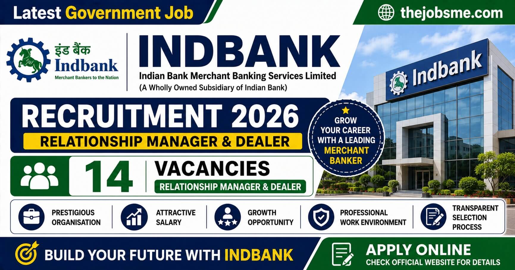 IndBank Recruitment 2026: 14 Relationship Manager & Dealer Vacancies, Eligibility, Salary & How to Apply