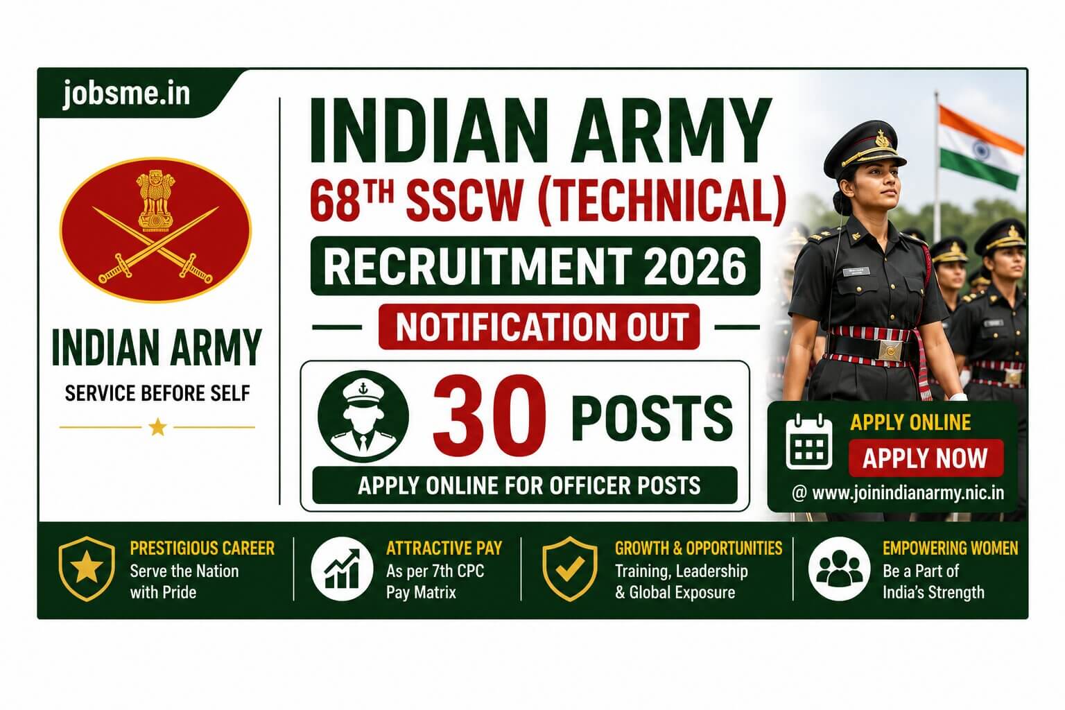 Indian Army 68th SSCW (Technical) Recruitment 2026 Notification Out – Apply Online for 30 Posts
