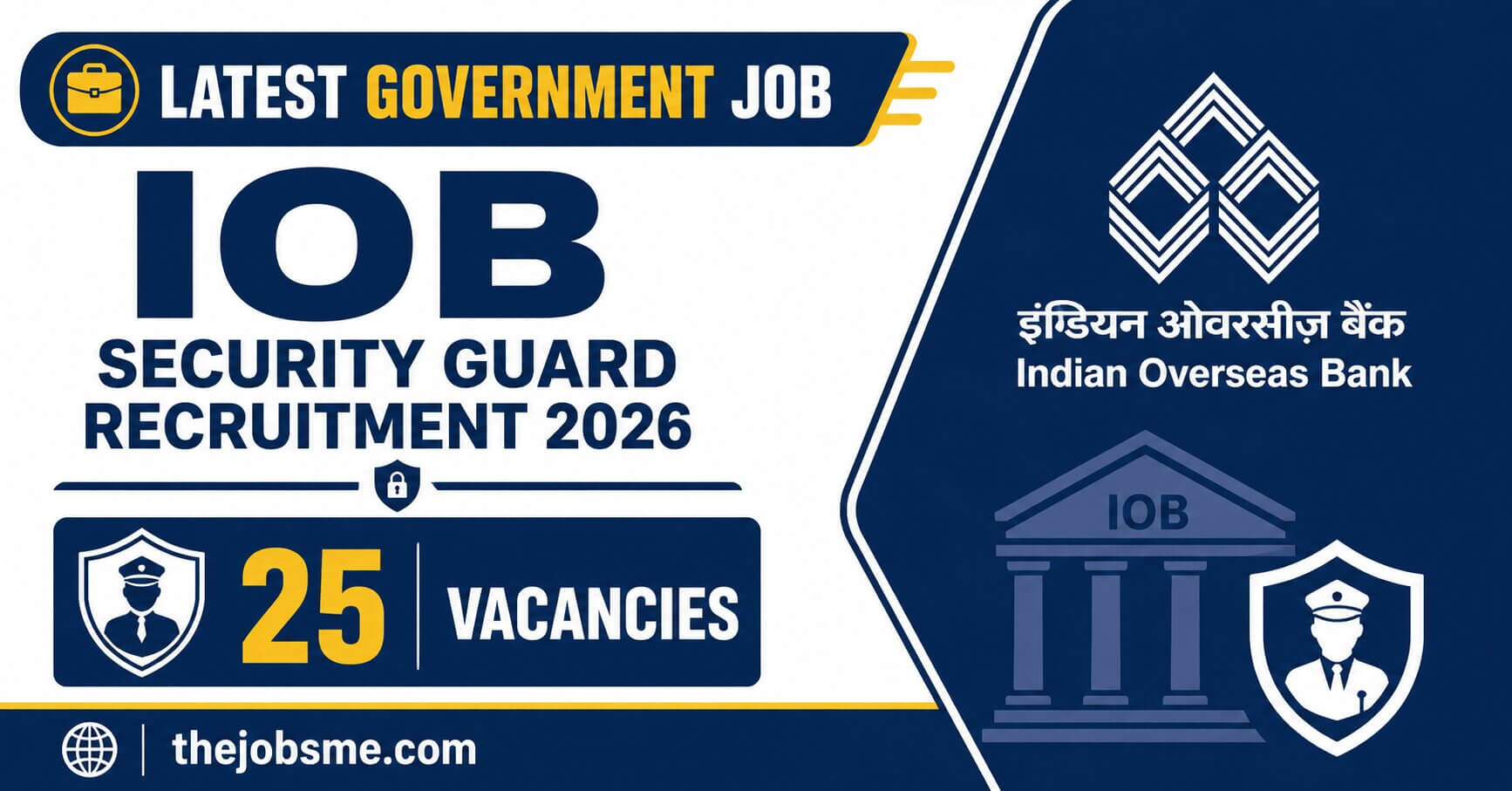 IOB Security Guard Recruitment 2026: 25 Vacancies, Eligibility, Last Date & How to Apply