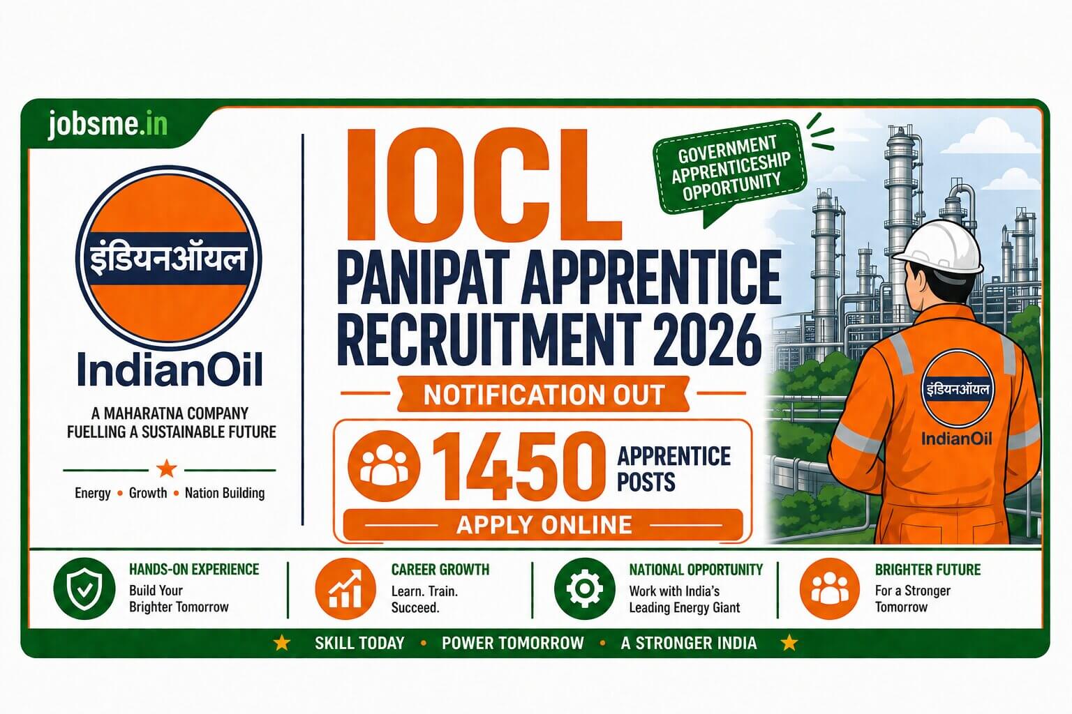 IOCL Panipat Apprentice Recruitment 2026 Notification Out for 1450 Posts, Apply Online