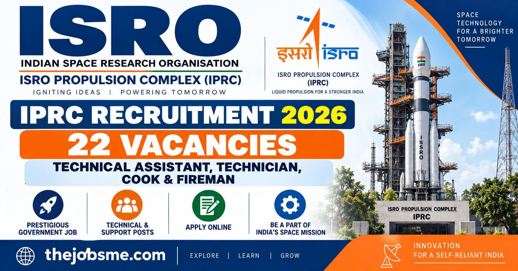 ISRO IPRC Recruitment 2026: 22 Technical Assistant, Technician, Cook & Fireman Vacancies, Eligibility, Last Date & Apply Online
