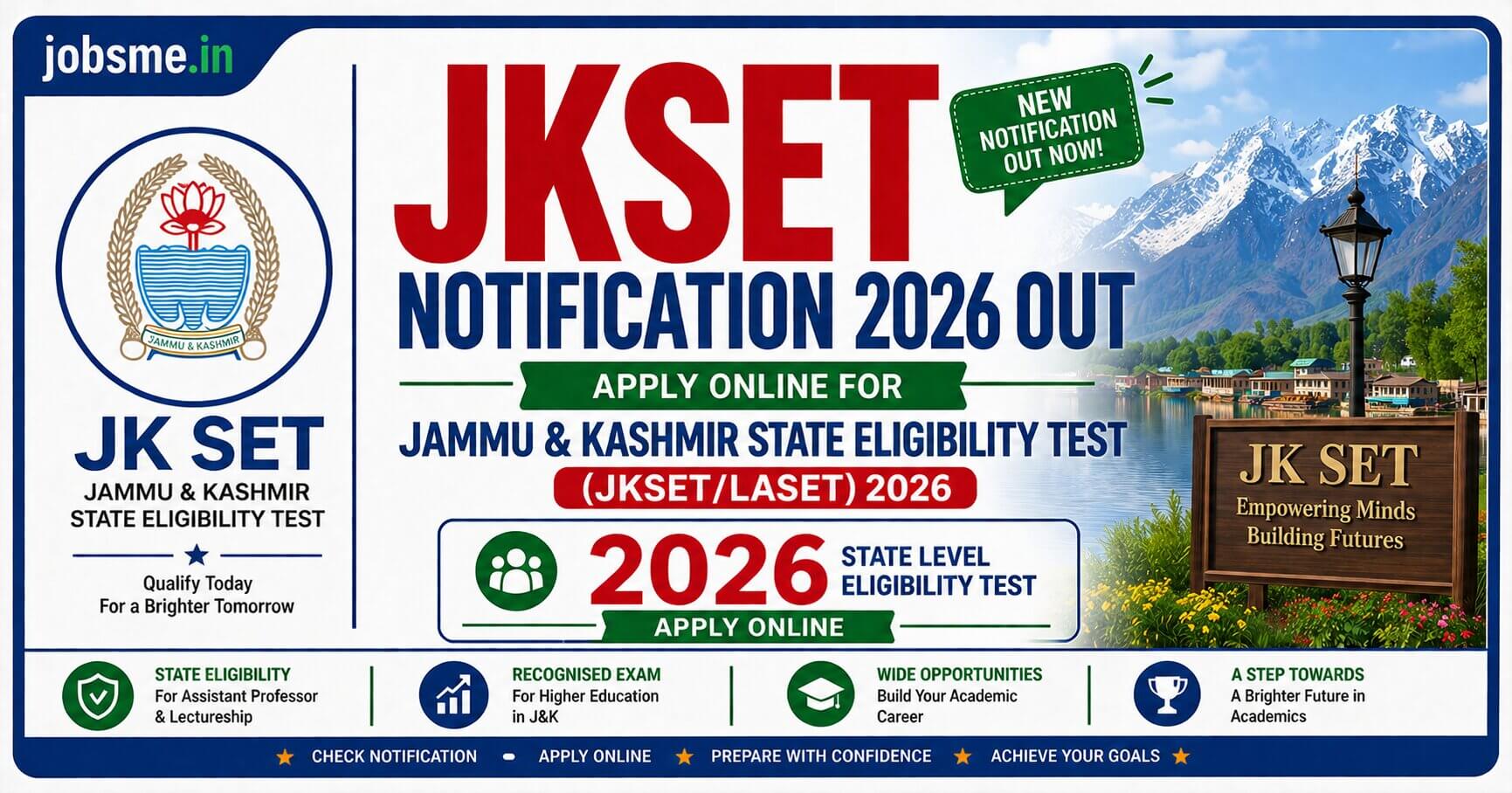 JKSET Notification 2026 Out – Apply Online for Jammu & Kashmir State Eligibility Test (JKSET/LASET) 2026