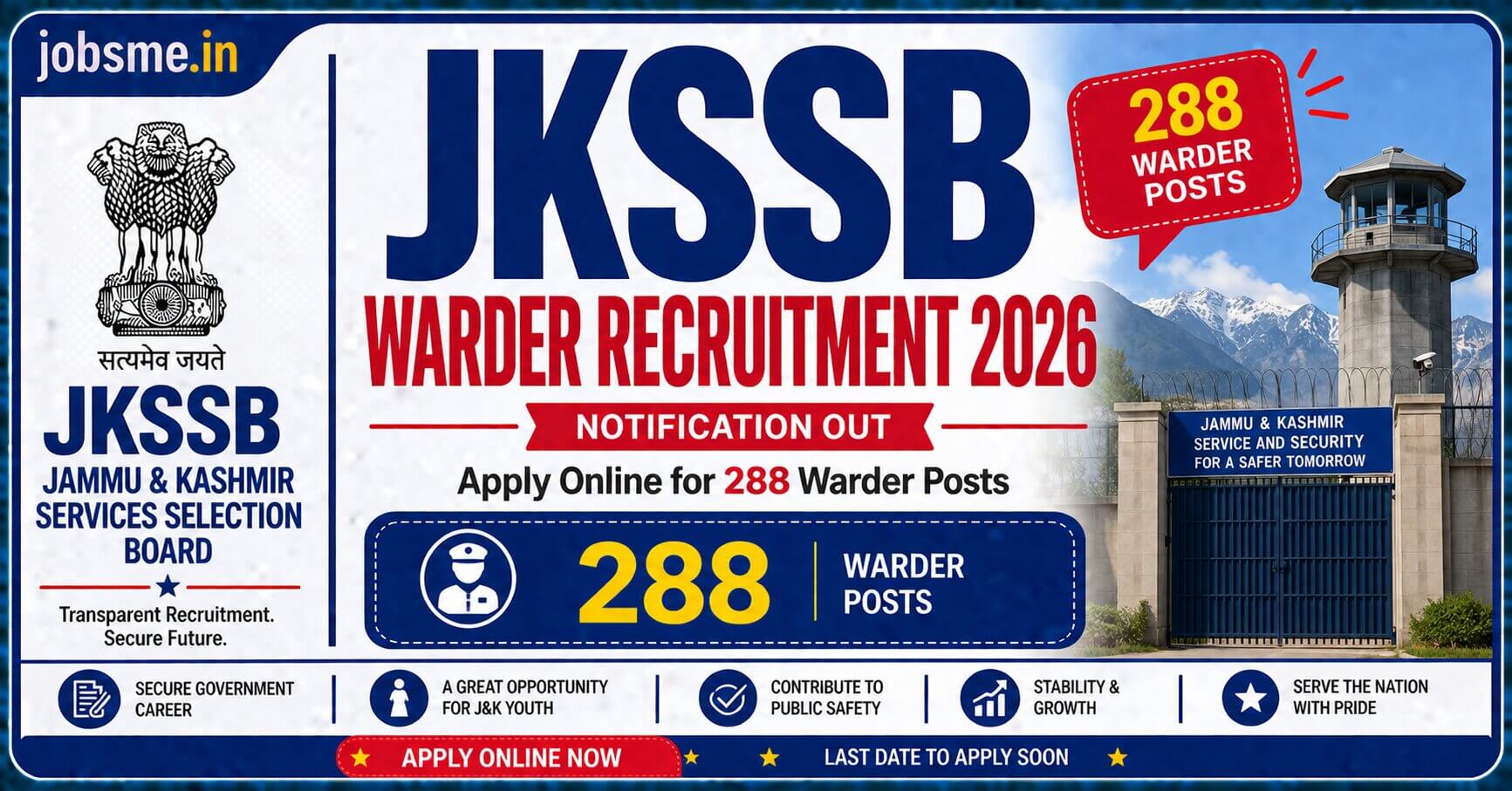 JKSSB Warder Recruitment 2026 Notification Out – Apply Online for 288 Warder Posts