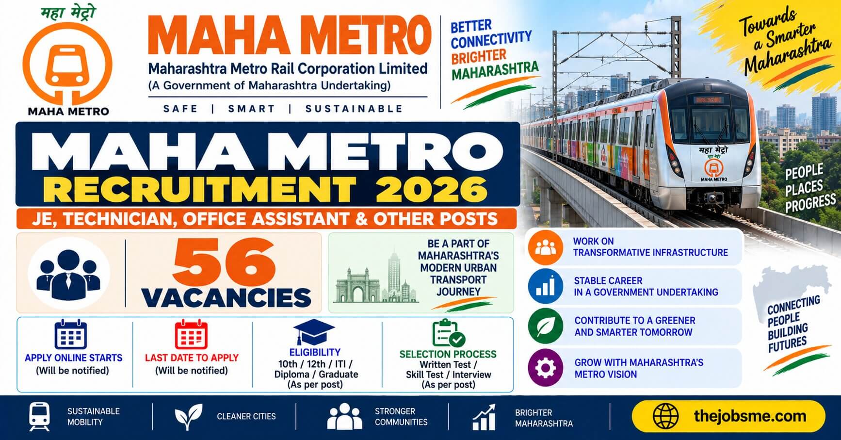 MAHA Metro Recruitment 2026: 56 JE, Technician, Office Assistant & Other Vacancies, Eligibility, Last Date & How to Apply