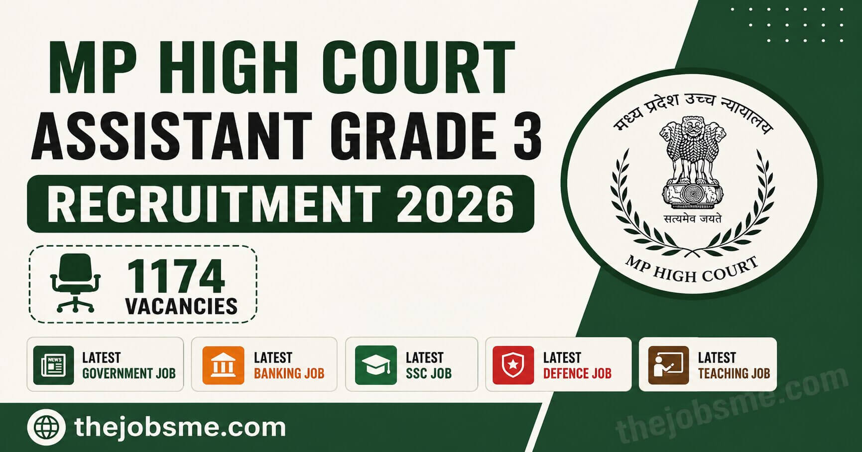 MP High Court Assistant Grade 3 Recruitment 2026: 1174 Vacancies, Eligibility, Salary, Exam Pattern & Apply Online