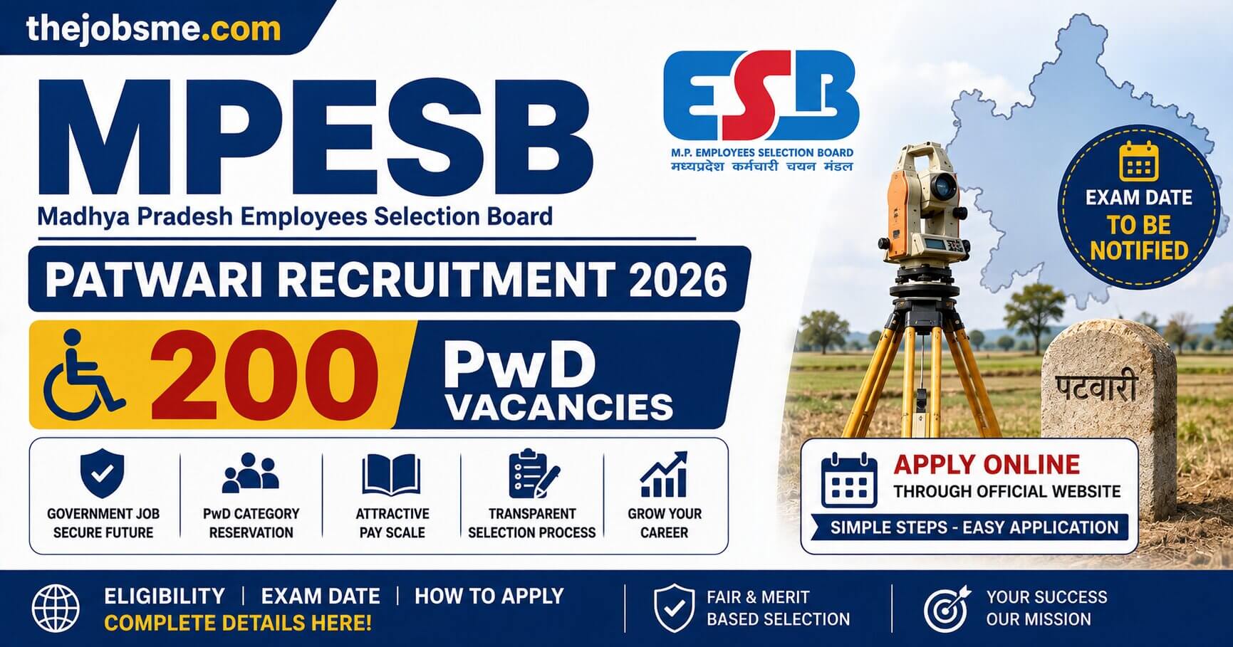 MPESB Patwari Recruitment 2026: 200 PwD Vacancies, Eligibility, Exam Date & How to Apply