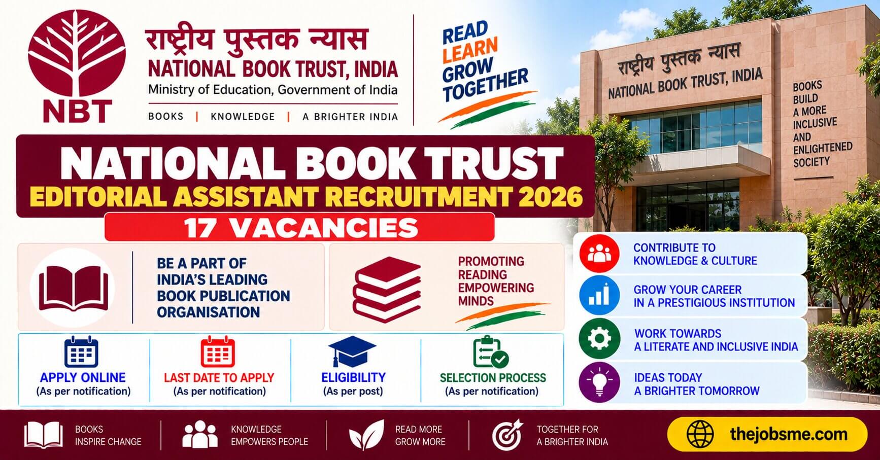 National Book Trust Editorial Assistant Recruitment 2026: 17 Vacancies, Eligibility, Salary, Last Date & Apply Online
