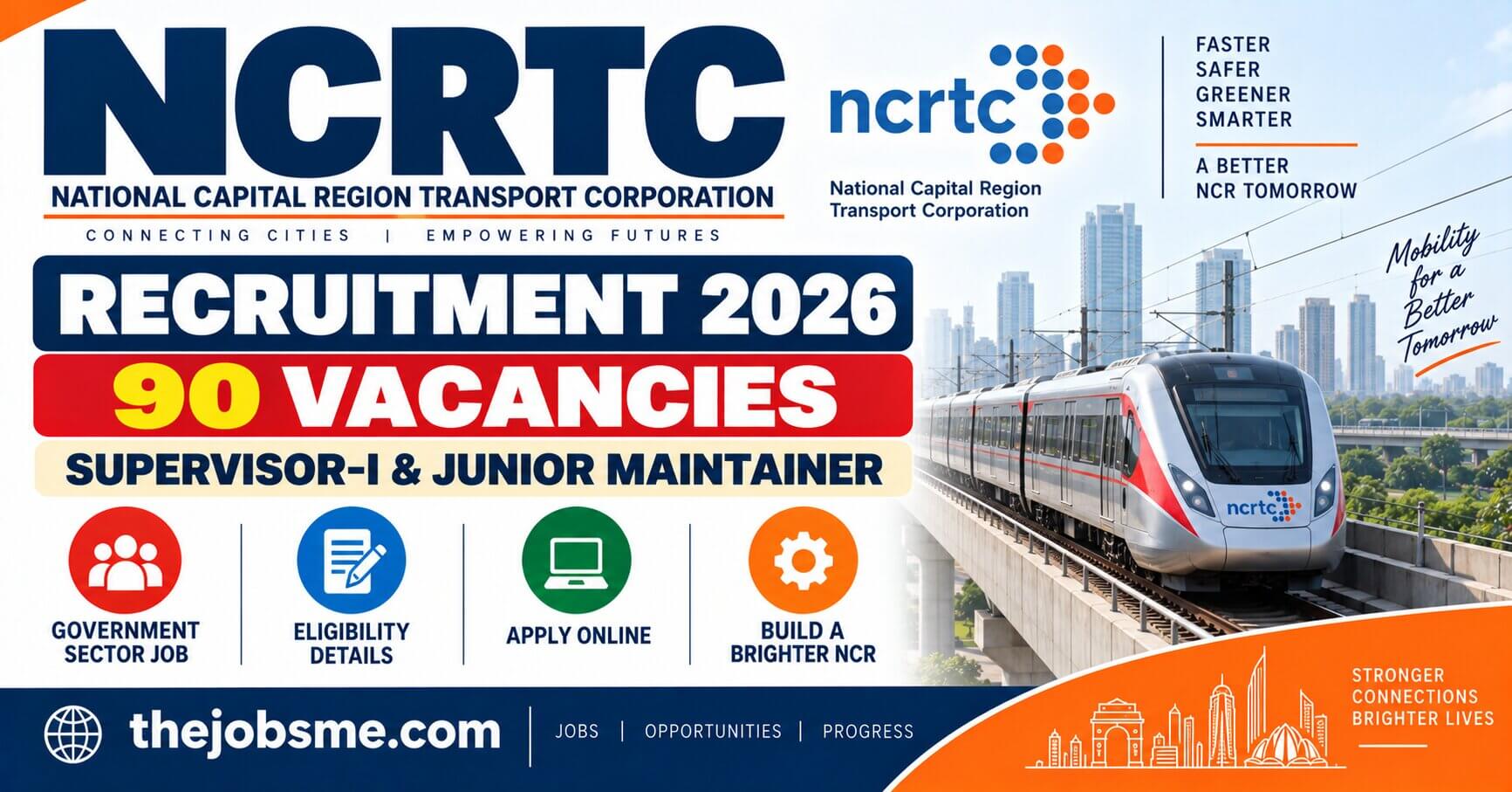 NCRTC Recruitment 2026: 90 Supervisor-I & Junior Maintainer Vacancies, Eligibility, Last Date & Apply Online
