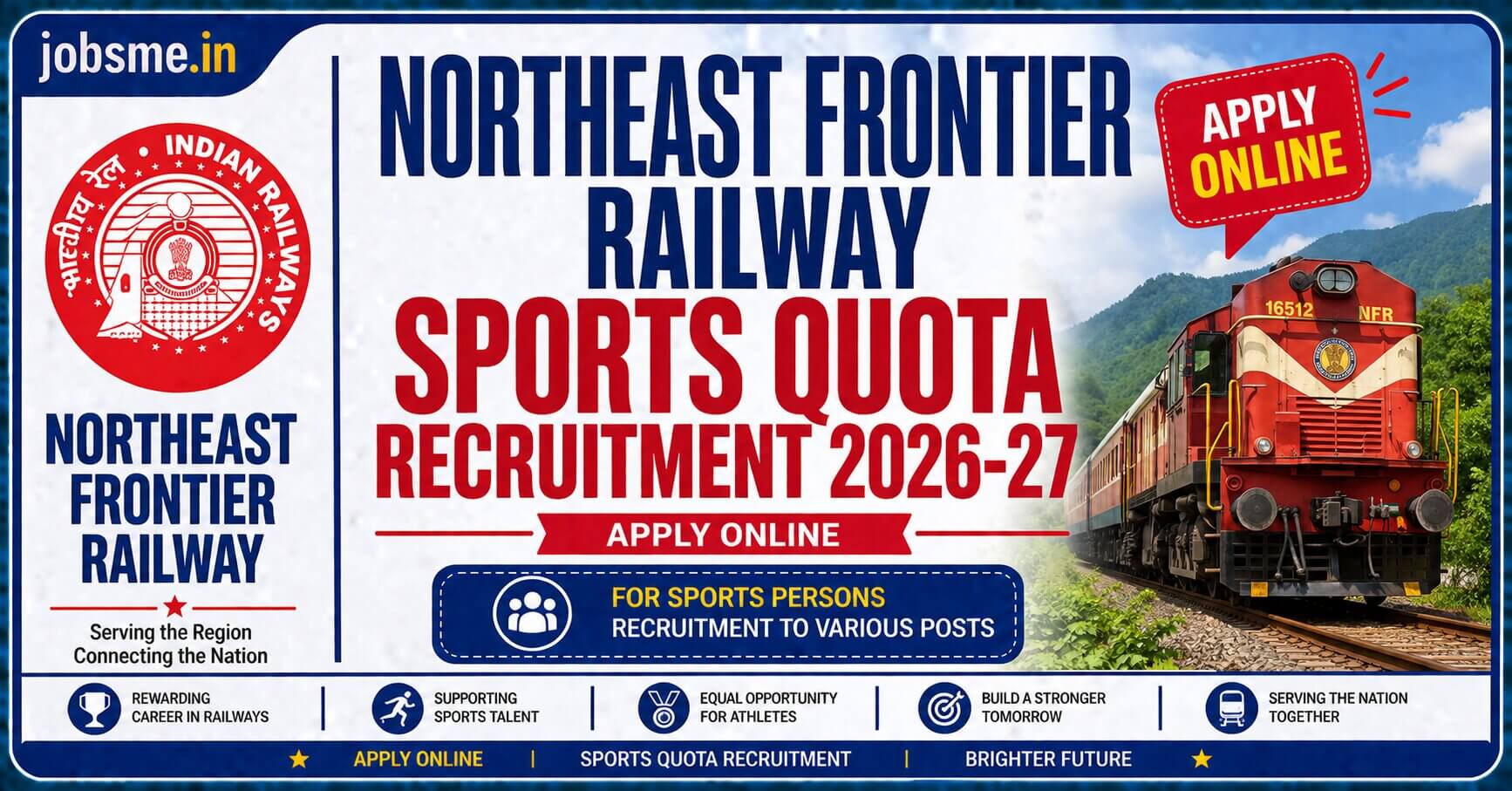 Northeast Frontier Railway Sports Quota Recruitment 2026-27: Apply Online