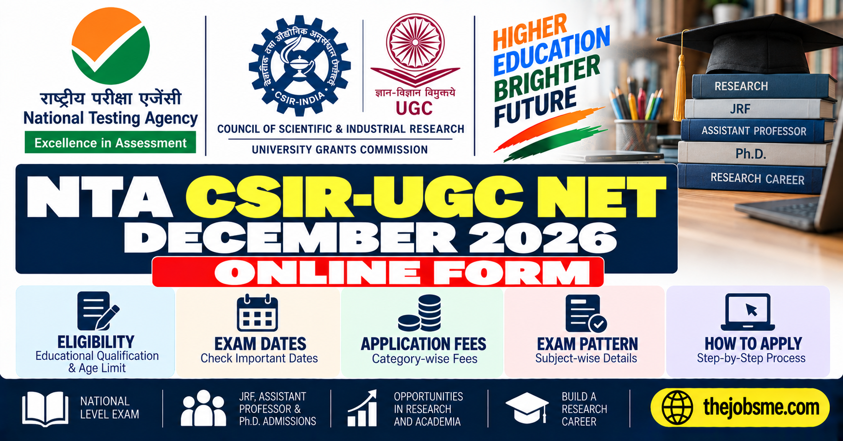 NTA CSIR-UGC NET December 2026 Online Form: Eligibility, Exam Dates, Fees, Exam Pattern & How to Apply