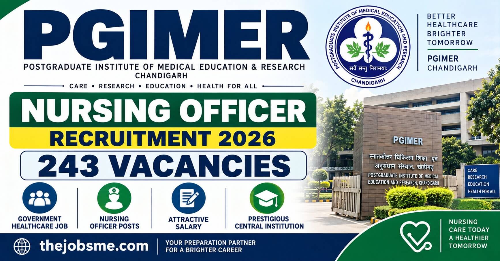 PGIMER Nursing Officer Recruitment 2026: 243 Vacancies, Eligibility, Last Date, Salary & Apply Online