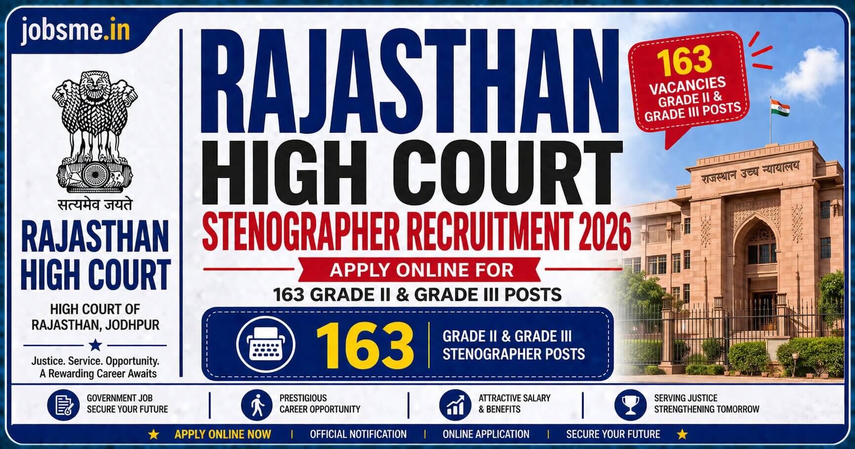 Rajasthan High Court Stenographer Recruitment 2026: Apply Online for 163 Grade II & Grade III Posts