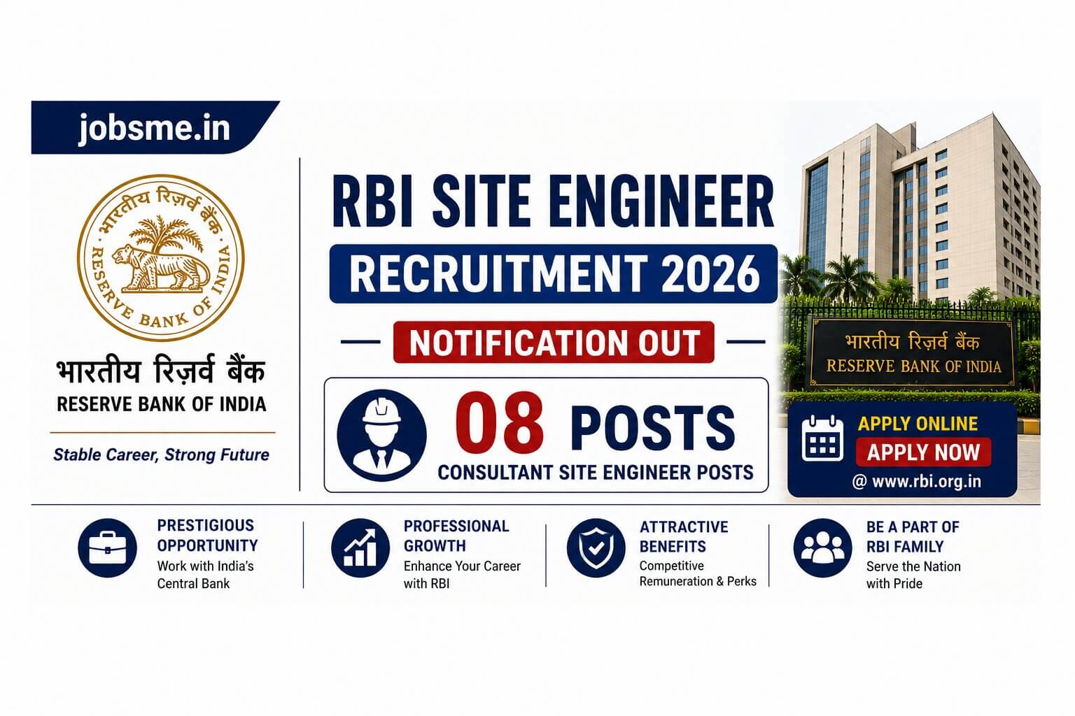 RBI Site Engineer Recruitment 2026 Notification Out – Apply Online for 08 Consultant Site Engineer Posts