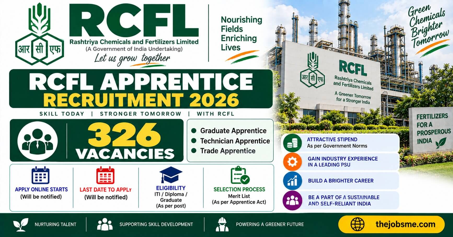 RCFL Apprentice Recruitment 2026: 326 Graduate, Technician & Trade Apprentice Vacancies, Eligibility, Stipend, Last Date & Apply Online