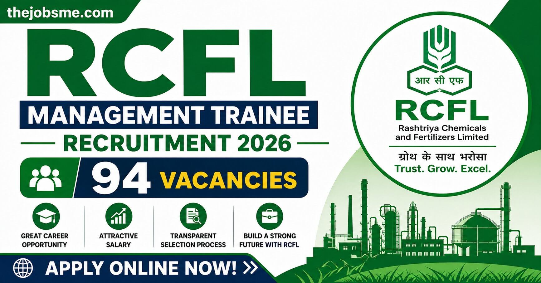 RCFL Management Trainee Recruitment 2026: 94 Vacancies, Eligibility, Salary, Exam Pattern & Apply Online