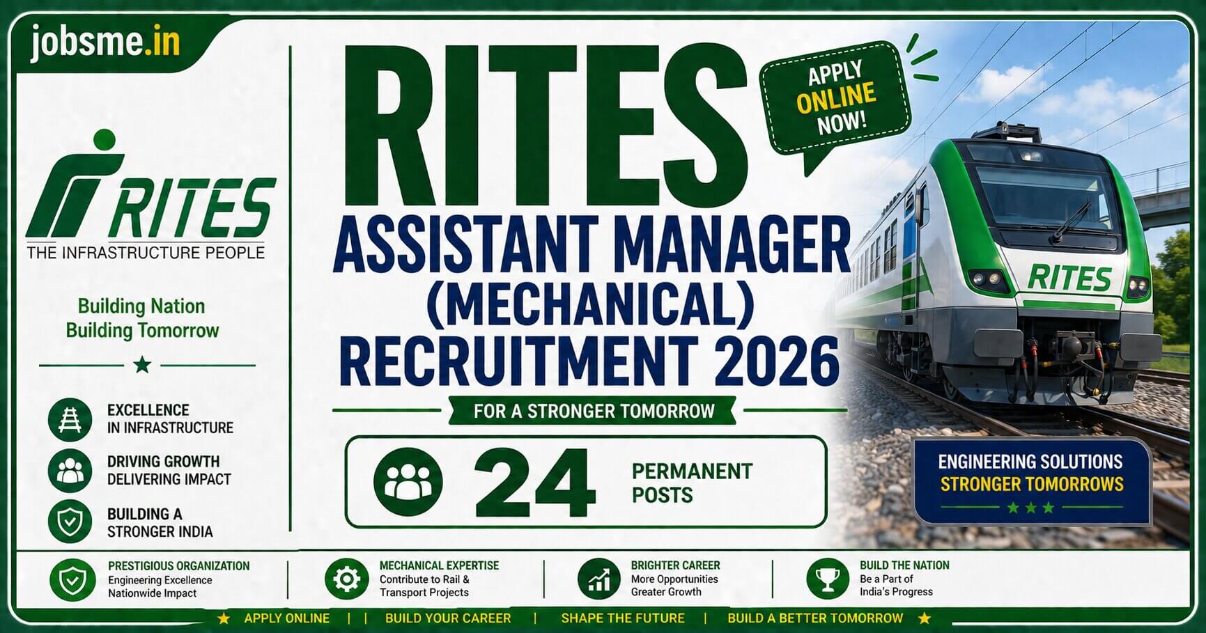 RITES Assistant Manager (Mechanical) Recruitment 2026: Apply Online for 24 Permanent Posts