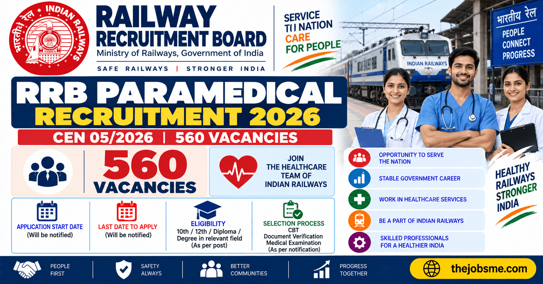 RRB Paramedical Recruitment 2026: 560 Vacancies, CEN 05/2026, Application Dates & Eligibility