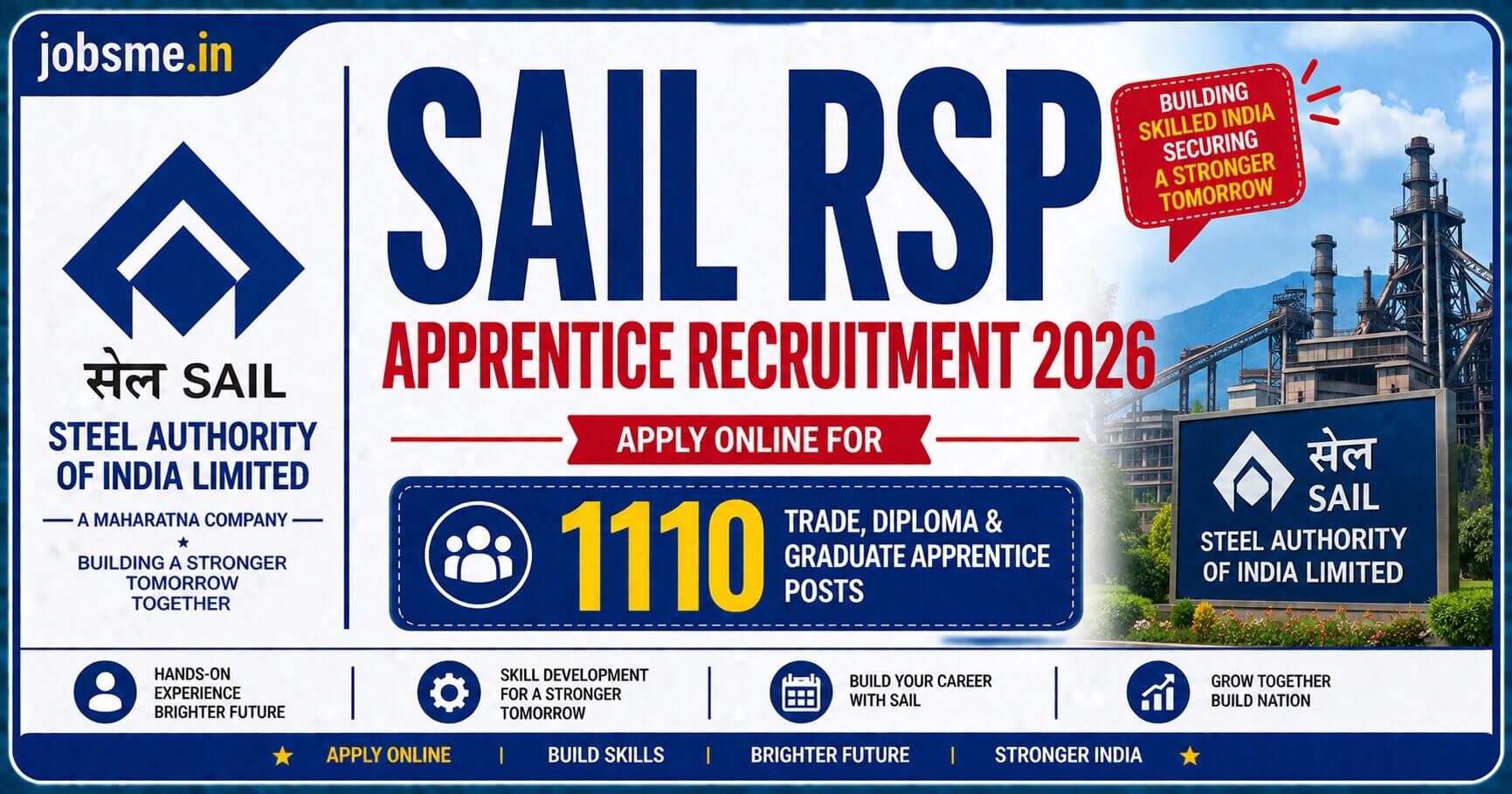SAIL RSP Apprentice Recruitment 2026: Apply Online for 1110 Trade, Diploma & Graduate Apprentice Posts