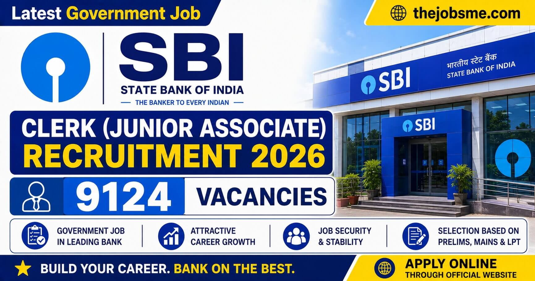 SBI Clerk Junior Associate Recruitment 2026: 9124 Vacancies, Eligibility, Last Date & How to Apply