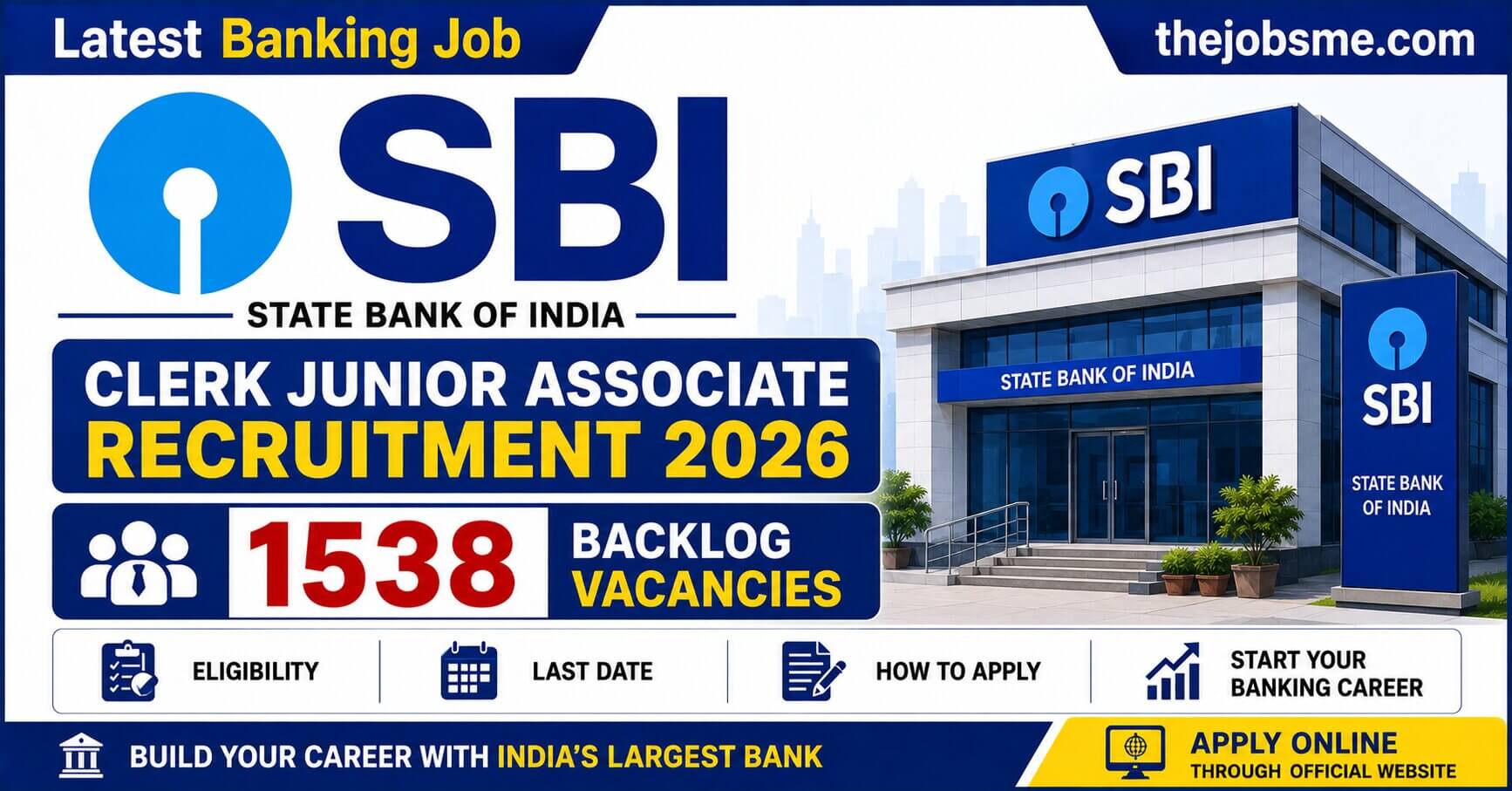 SBI Clerk Junior Associate Recruitment 2026: 1538 Backlog Vacancies, Eligibility, Last Date & How to Apply