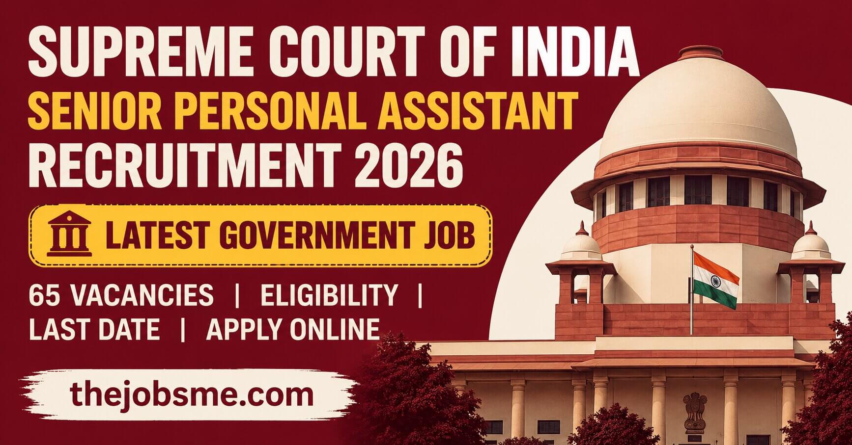 Supreme Court of India Senior Personal Assistant Recruitment 2026: 65 Vacancies, Eligibility, Last Date & Apply Online